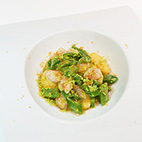 インカのめざめとリコッタチーズのニョッキ 海老と豆たちと自家製からすみで