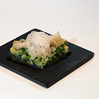 色々な貝のマリネと菜の花のリゾッティーニ　アサリのバブルス