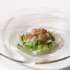 色々な豆と白海老の冷製フェデリーニ　濃厚な海老のソースと