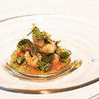 沼島の鱧のフリット　ガスパチョと爽やかなきゅうりのソース