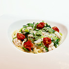 境港産真鱈の低温調理とその白子のリングイネ　レモン・ミント風味